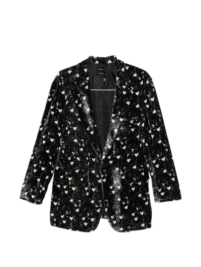 R13 Ragged Heart-print Blazer In Black