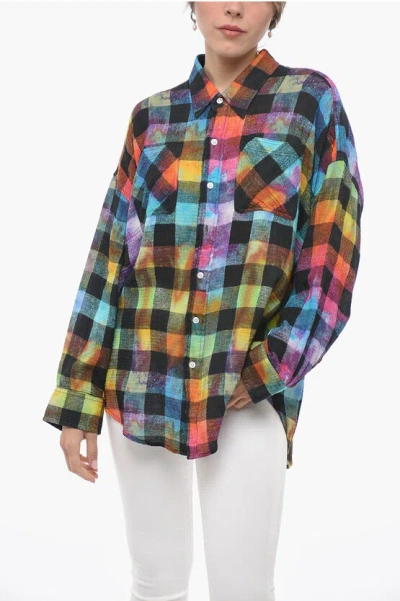 R13 Rainbow Checked Oversized Fit Shirt With Double Breast Pocke In Multi