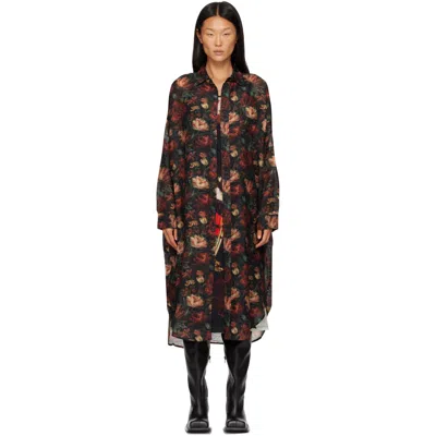 R13 Red & Black Jumbo Shirt Midi Dress In Red Black Large Flor