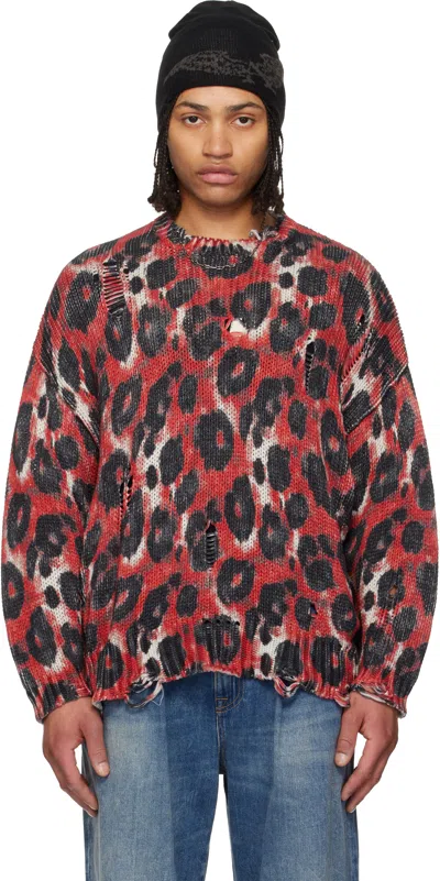 R13 Red & Black Printed Oversized Sweater