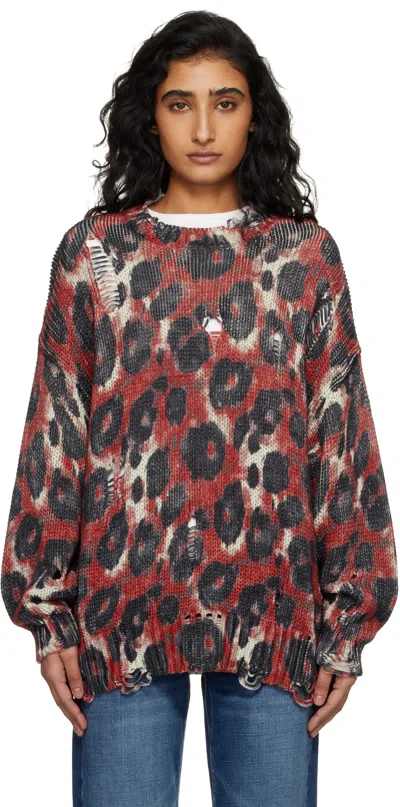R13 Red & Black Printed Oversized Sweater
