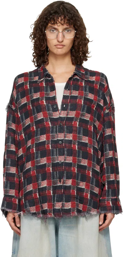 R13 Red & Black Shredded Seam Drop Neck Reversible Shirt In Multi