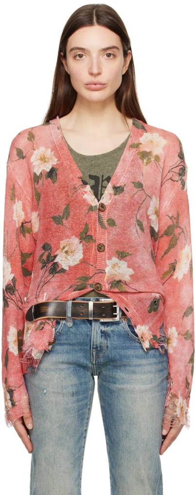 R13 Red Floral Cardigan In Pink