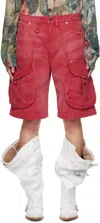 R13 Red Multi Pocket Baggy Denim Shorts In Vivid Red