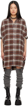 R13 Red Oversized Minidress In Red/ecru Plaid