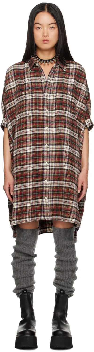 R13 Red Oversized Minidress In Red/ecru Plaid
