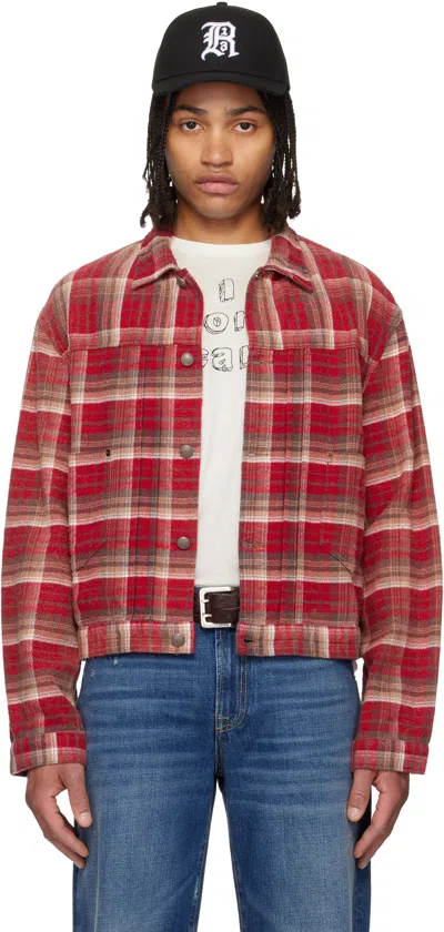 R13 Red Relaxed Pleated Trucker Jacket