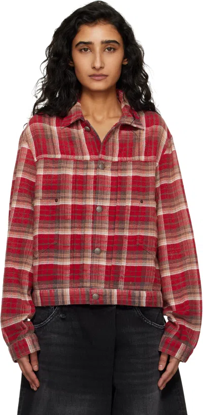 R13 Red Relaxed Pleated Trucker Jacket