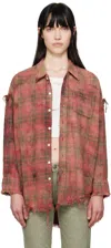 R13 Shredded Seam Drop Neck Plaid Flannel Button-up Shirt In Bleached Out Red Pla
