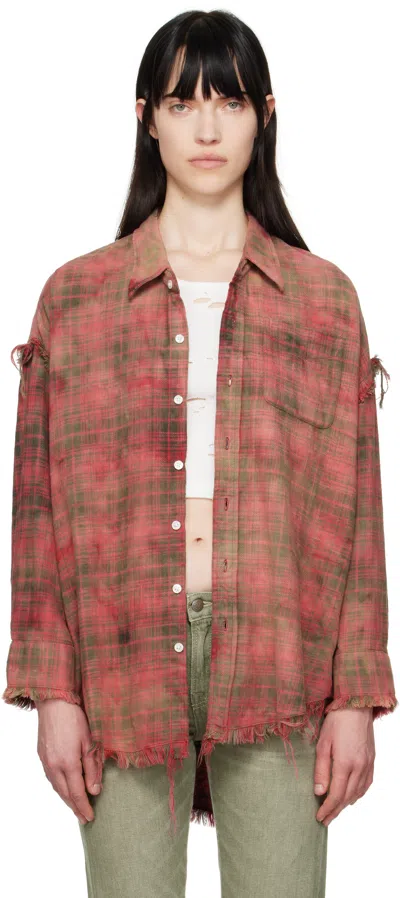 R13 RED SHREDDED SEAM DROP NECK SHIRT