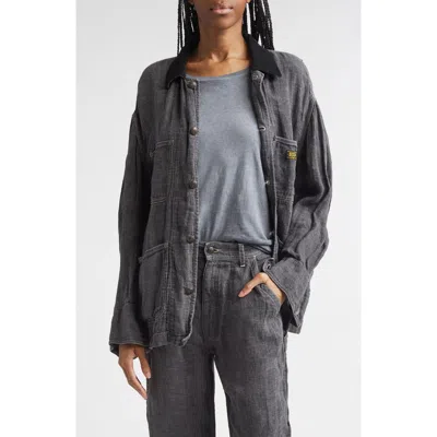 R13 Relaxed Corduroy Collar Linen & Cotton Chore Jacket In Gray
