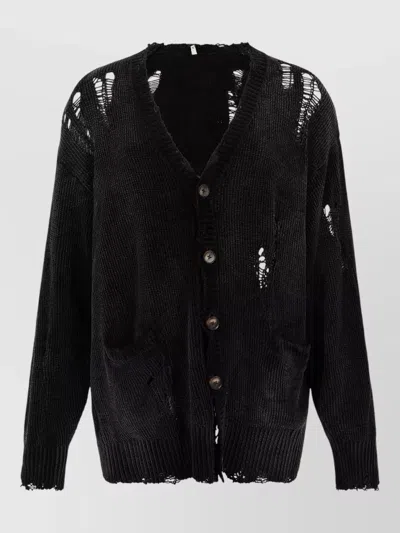 R13 Relaxed Cotton Cardigan Front Pockets Ribbed Trims In Black