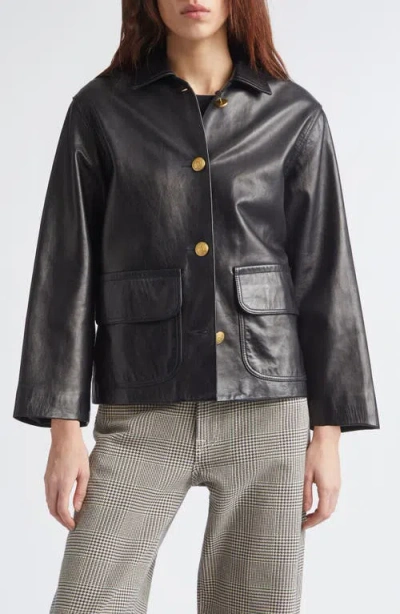 R13 Relaxed Crop Leather Jacket In Black