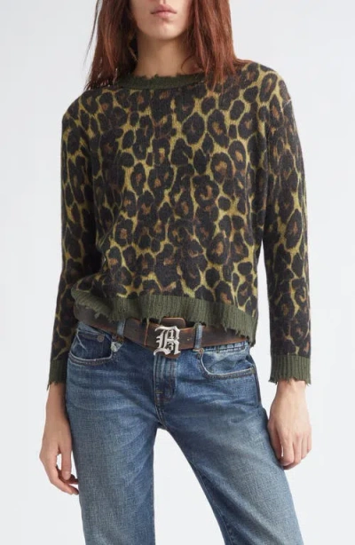 R13 Relaxed Fit Distressed Leopard Print Cashmere Crewneck Sweater In Animal Print