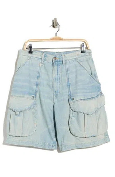 R13 Relaxed Multipocket Denim Shorts In Blue