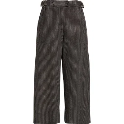 R13 Relaxed Pinstripe Linen & Virgin Wool Crop Work Pants In Brown