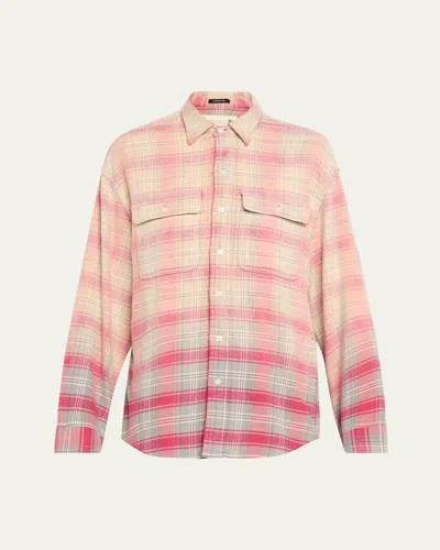 R13 Relaxed Plaid Work Shirt In Pink