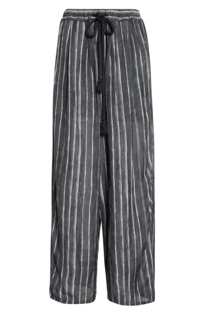 R13 Relaxed Pleated Stripe Drawstring Waist Pants In Black