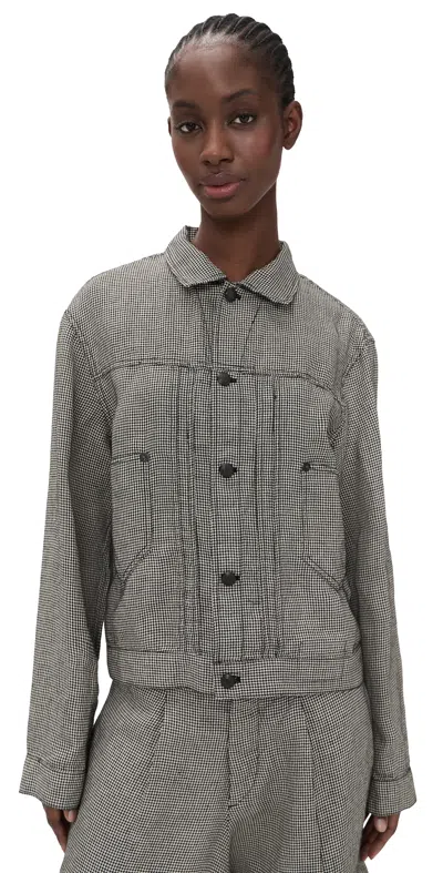 R13 Relaxed Pleated Trucker Jacket Black And White Houndstooth