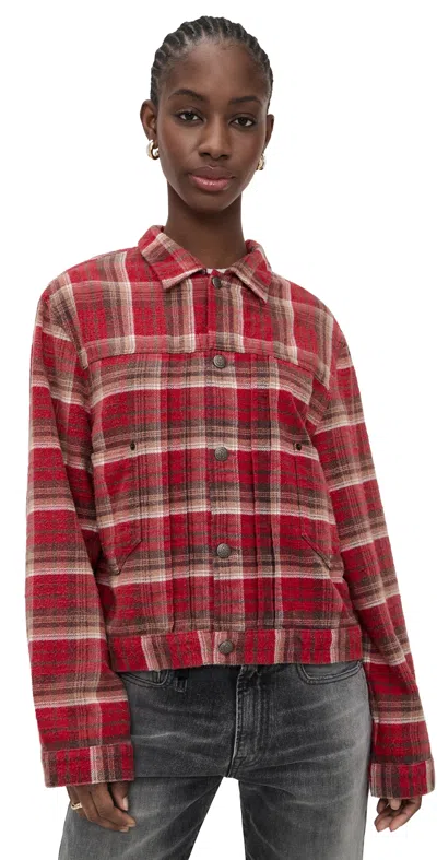 R13 Relaxed Pleated Trucker Jacket Red Plaid