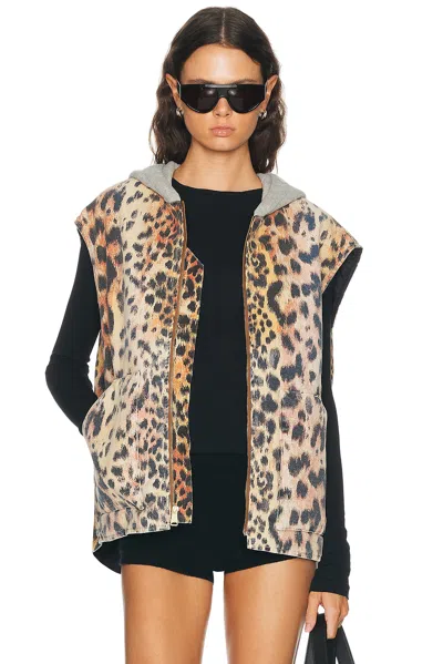 R13 Relaxed Workwear Vest In Vintage Orange Leopard