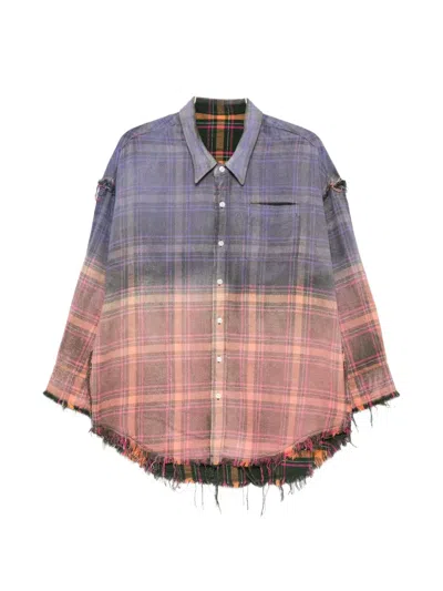 R13 Reversible Frayed Check Shirt In Multi