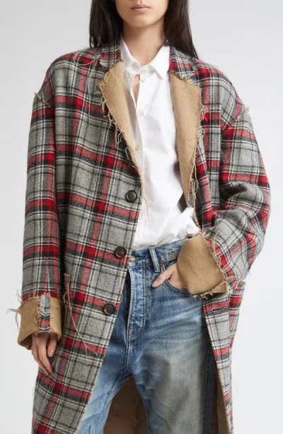 R13 R13 REVERSIBLE RAW CUT COTTON & VIRGIN WOOL COAT
