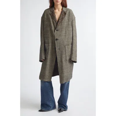 R13 Reversible Raw Cut Linen & Virgin Wool Longline Jacket In Green