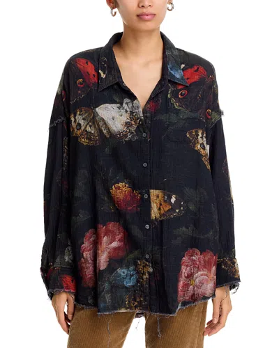 R13 Reversible Shredded Seam Drop Neck Shirt In Black