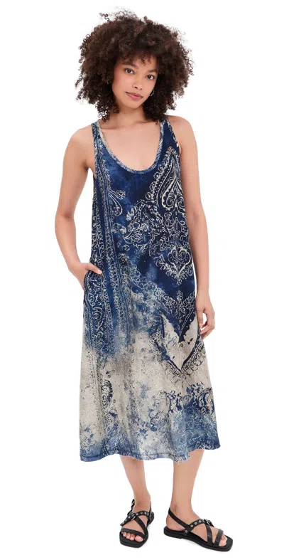 R13 Revised Tank Dress Blue Distressed Medallion