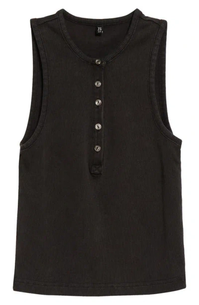 R13 Rib Henley Tank In Washed Black