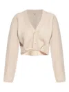 R13 Ribbed Button Cardigan In Neutral