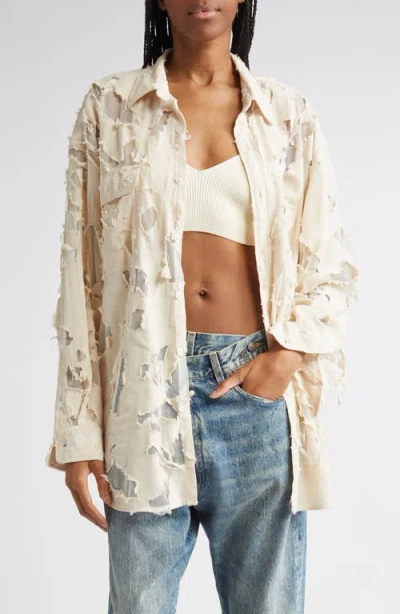 R13 Ripped Button-up Shirt In Sand