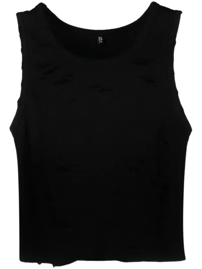 R13 Ripped Cotton Crop Top In Black