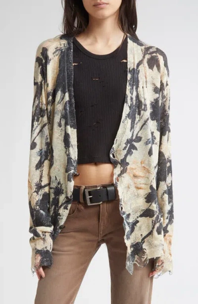 R13 Ripped Floral Linen Cardigan In Multi