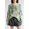 R13 Ripped Floral Oversize Cotton Sweater In Green