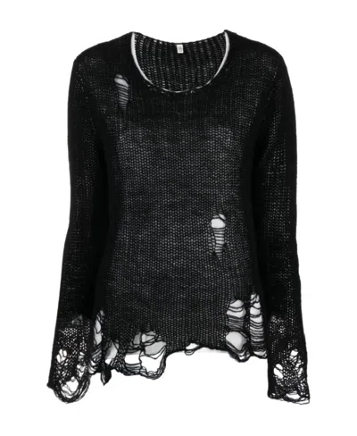 R13 Ripped Layered Cashmere Jumper In Black