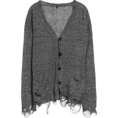 R13 Ripped Linen Cardigan In Gray
