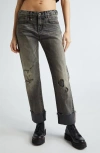 R13 Romeo Cuffed Straight Leg Jeans In Hayne Selvedge Black