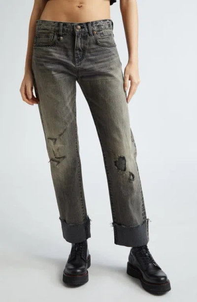 R13 Romeo Cuffed Straight Leg Jeans In Hayne Selvedge Black