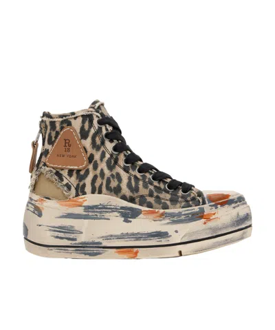 R13 Round Toe High Top Sneakers In Distressed Light Leopard
