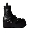 R13 Black Strapped Double Stack Boots In Black