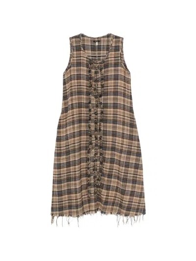 R13 Ruffled Checked Midi Dress In Brown