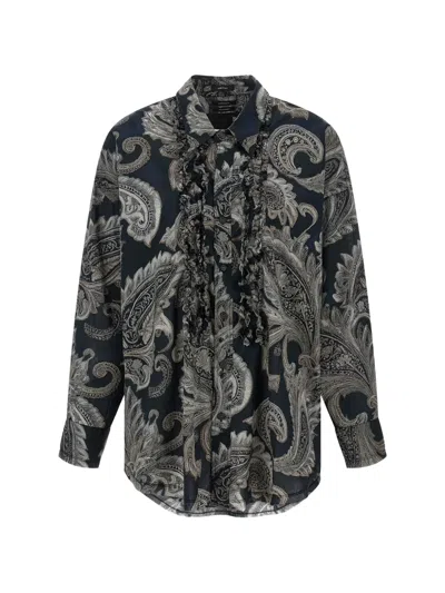 R13 Paisley Shirt Long Sleeves Ruffled Front In Multi