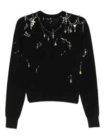 R13 SAFETY-PIN EMBELLISHED CREW-NECK SWEATSHIT