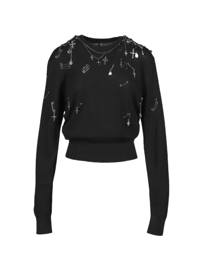 R13 Safety-pin Embellished Crew-neck Sweater In Black