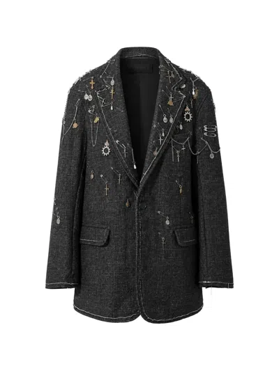 R13 Safety-pin-embellished Frayed Blazer In Black