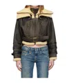 R13 Black Cropped Shearling Bomber Jacket In Black