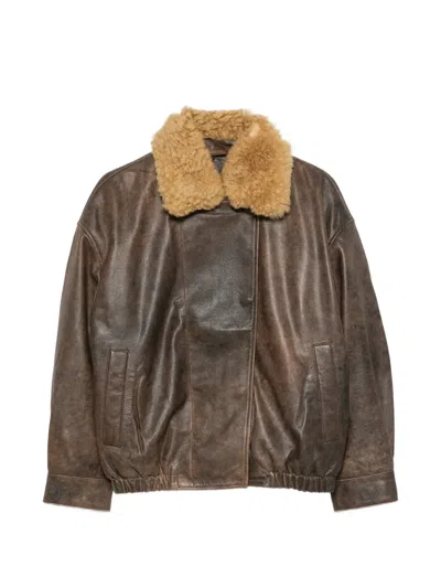 R13 Shearling-collar Leather Jacket In Braun