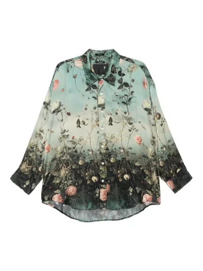 R13 Floral-print Silk Shirt In Green